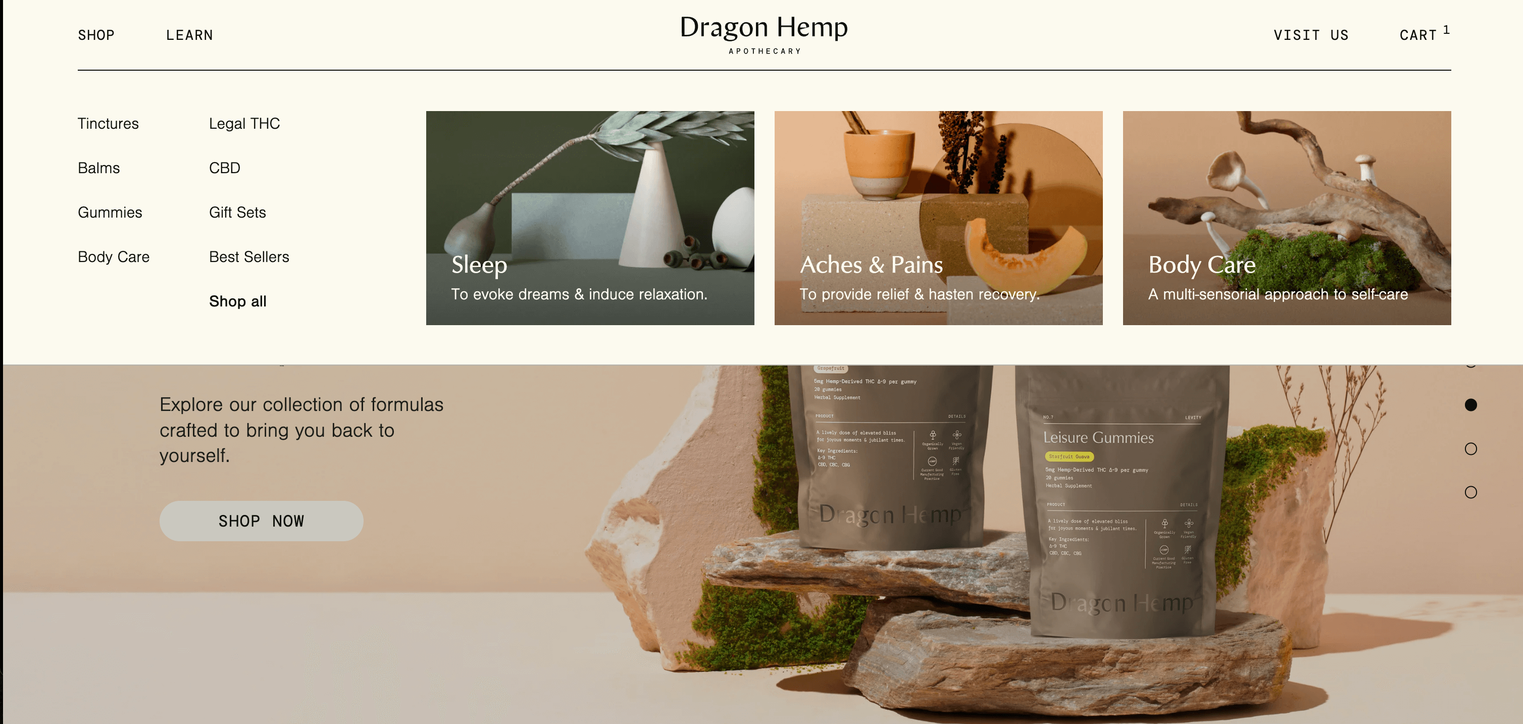 One of 100s of Shopify examples: Dragon hemp menu