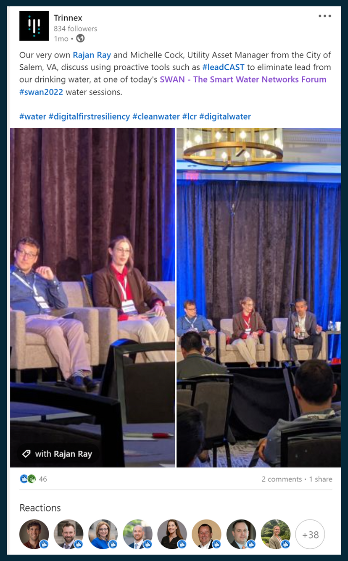 Trinnex LinkedIn Post About Swan 2022 and Lead & Copper Regulations