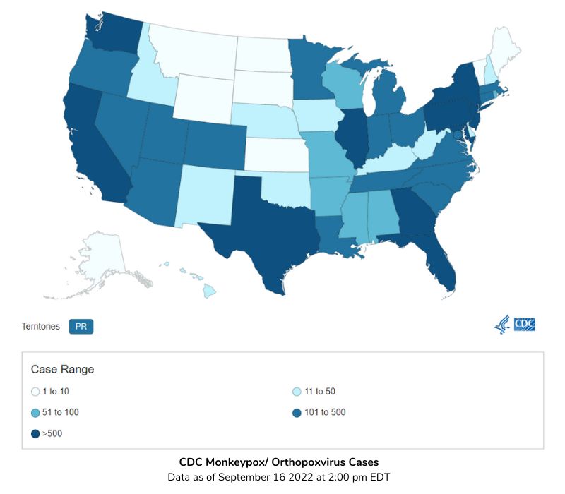 CDC Monkeypox and Orthopoxvirus Cases as of Sept 16 2022