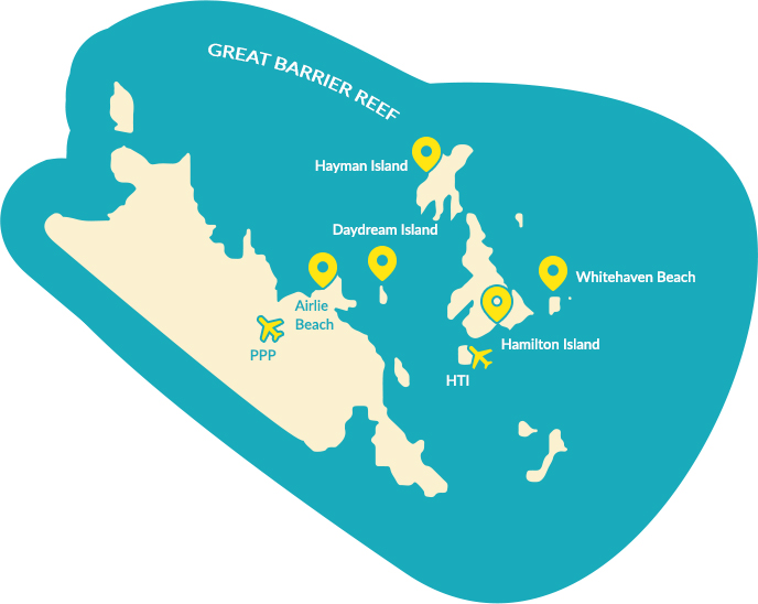 Map of Whitsundays and Great Barrier Reef