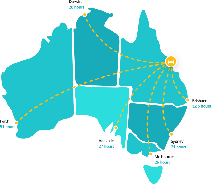 Visual estimation of driving hours to Airlie Beach, Whitsundays