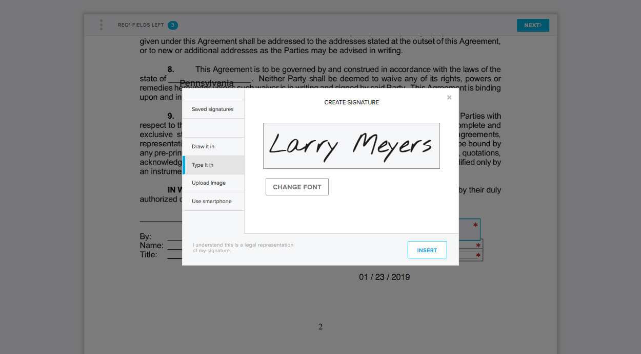 HelloSign signing a document screenshot