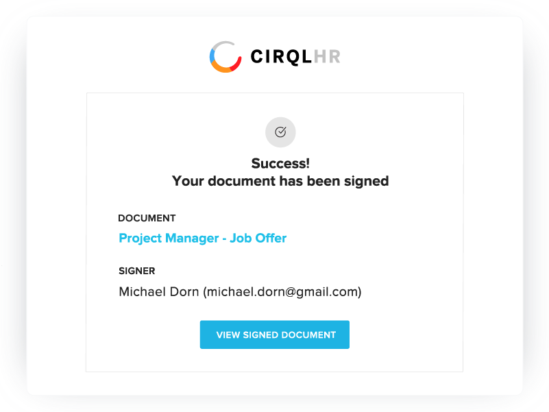 Captura de tela da mensagem de sucesso do documento HelloSign assinado