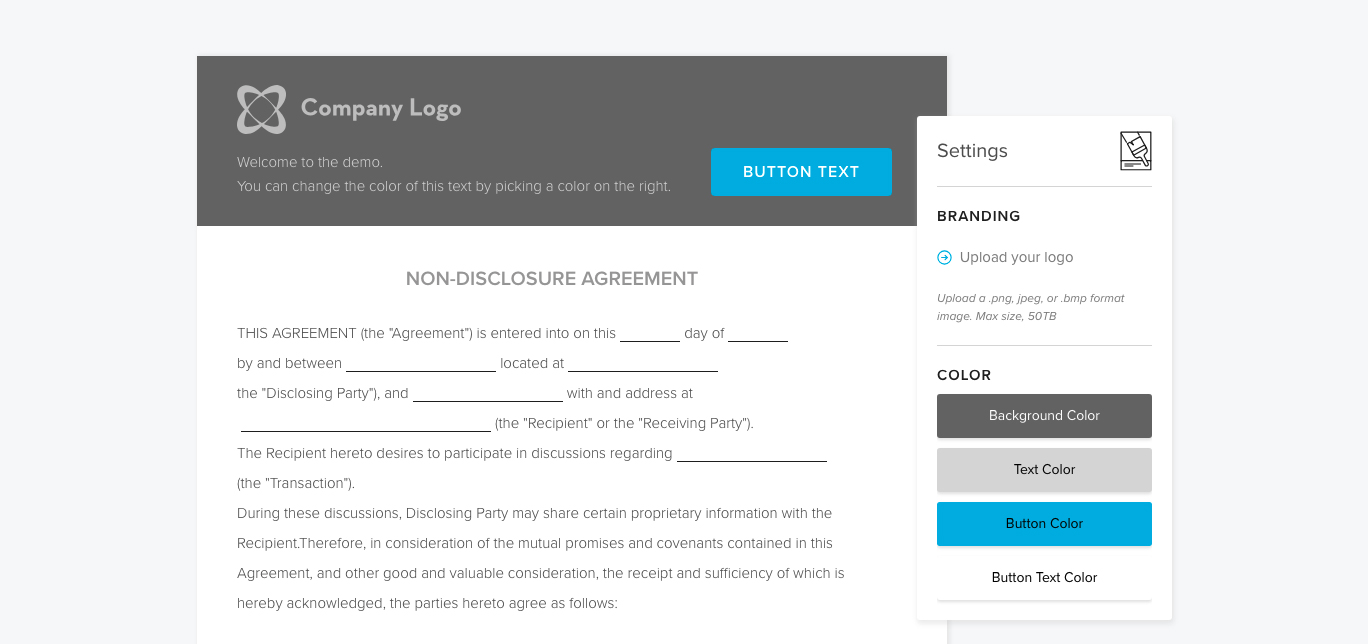 HelloSign with white labeling feature screenshot