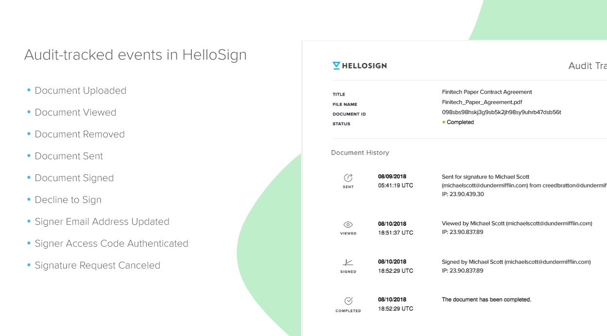 HelloSign audit track screenshot