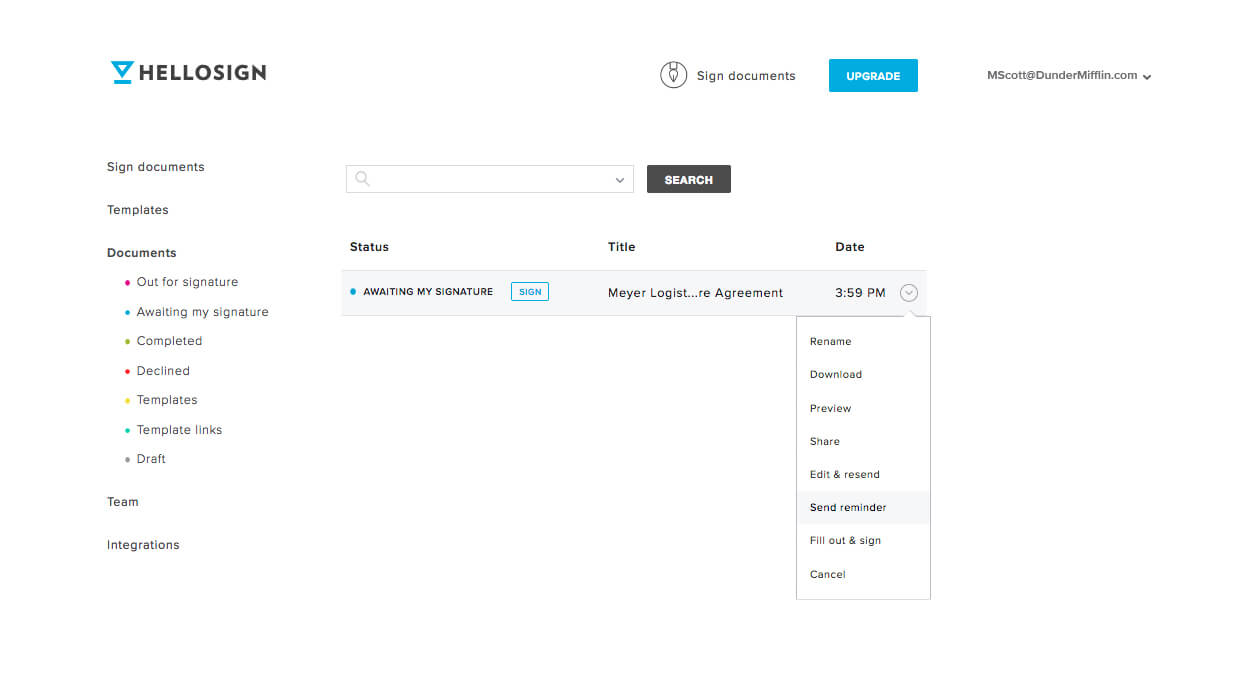 HelloSign check status of document