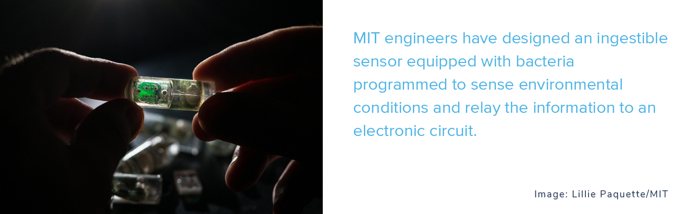 Image of ingestible sensor to sense environmental conditions. created by MIT