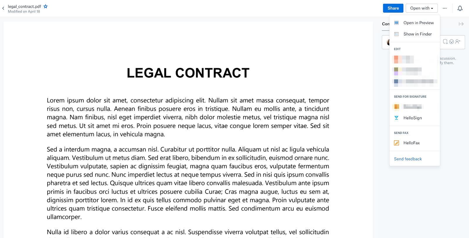 HelloSign storing finalized documents screenshot