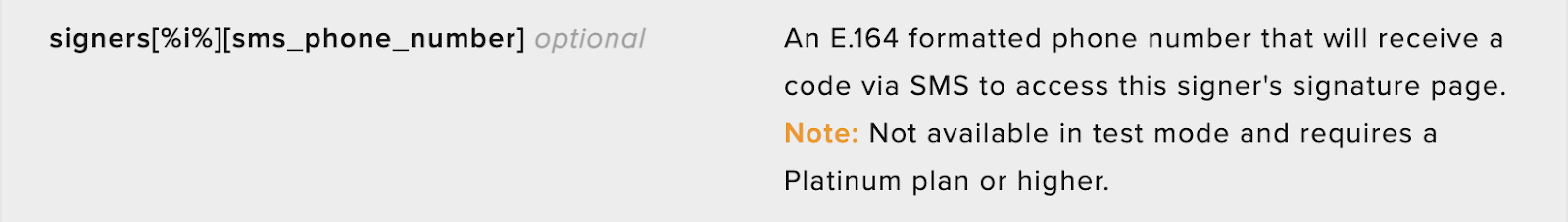 Description of the sms_phone_number parameter in the HelloSign API documentation