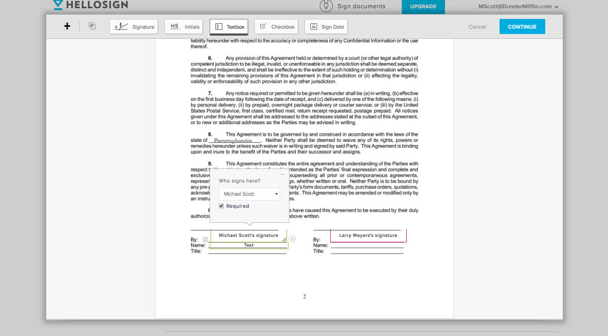 HelloSign adding signers to document screenshot