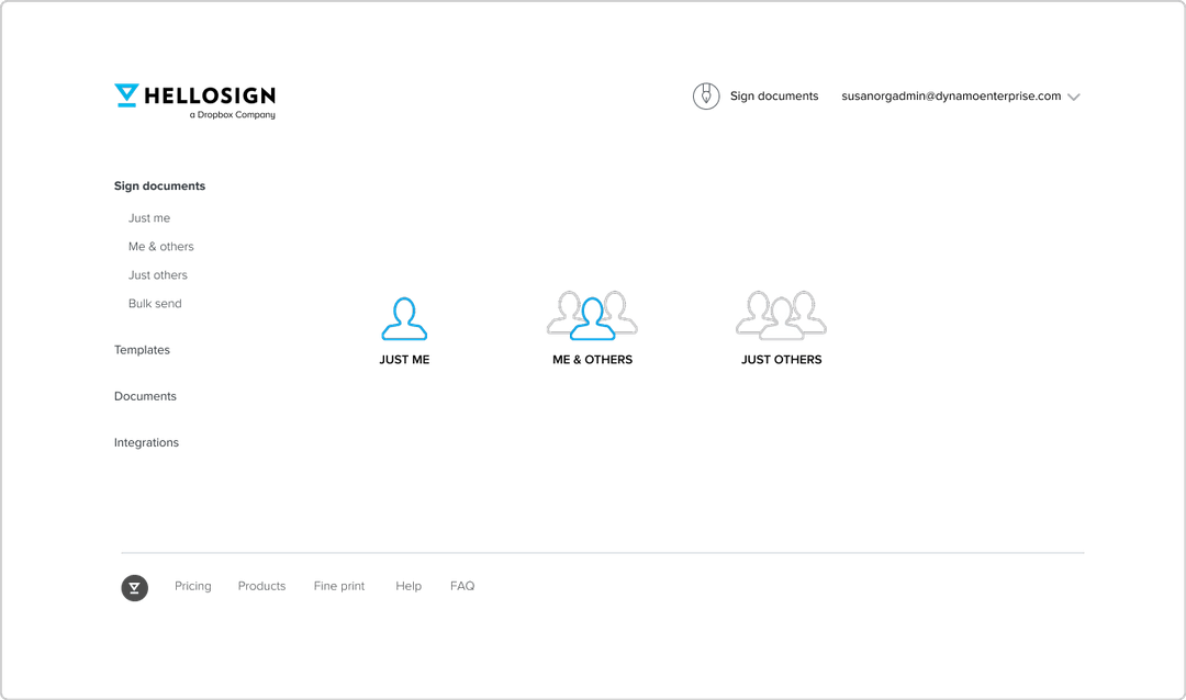 HelloSign user account homepage