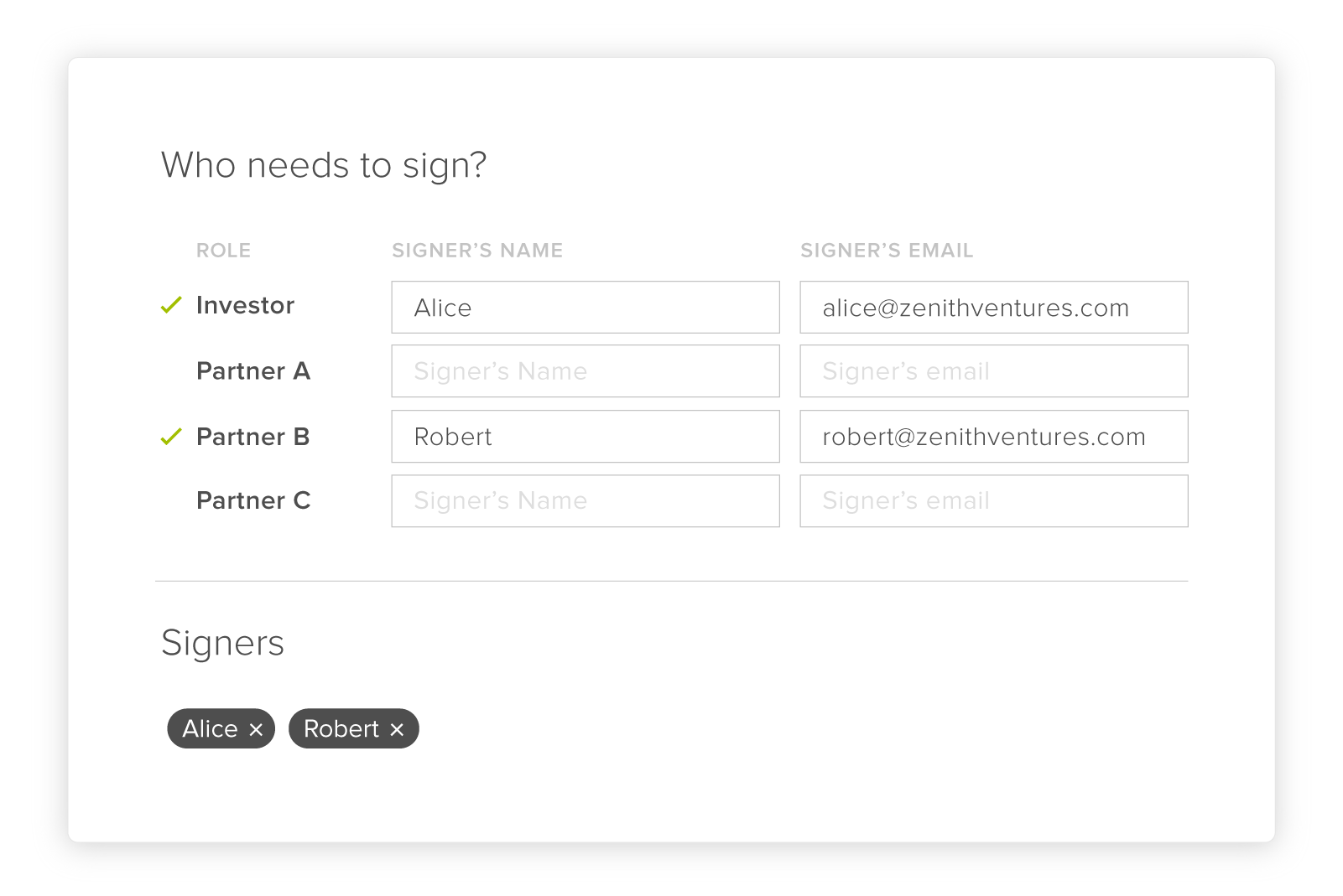 HelloSign variable signers product screenshot