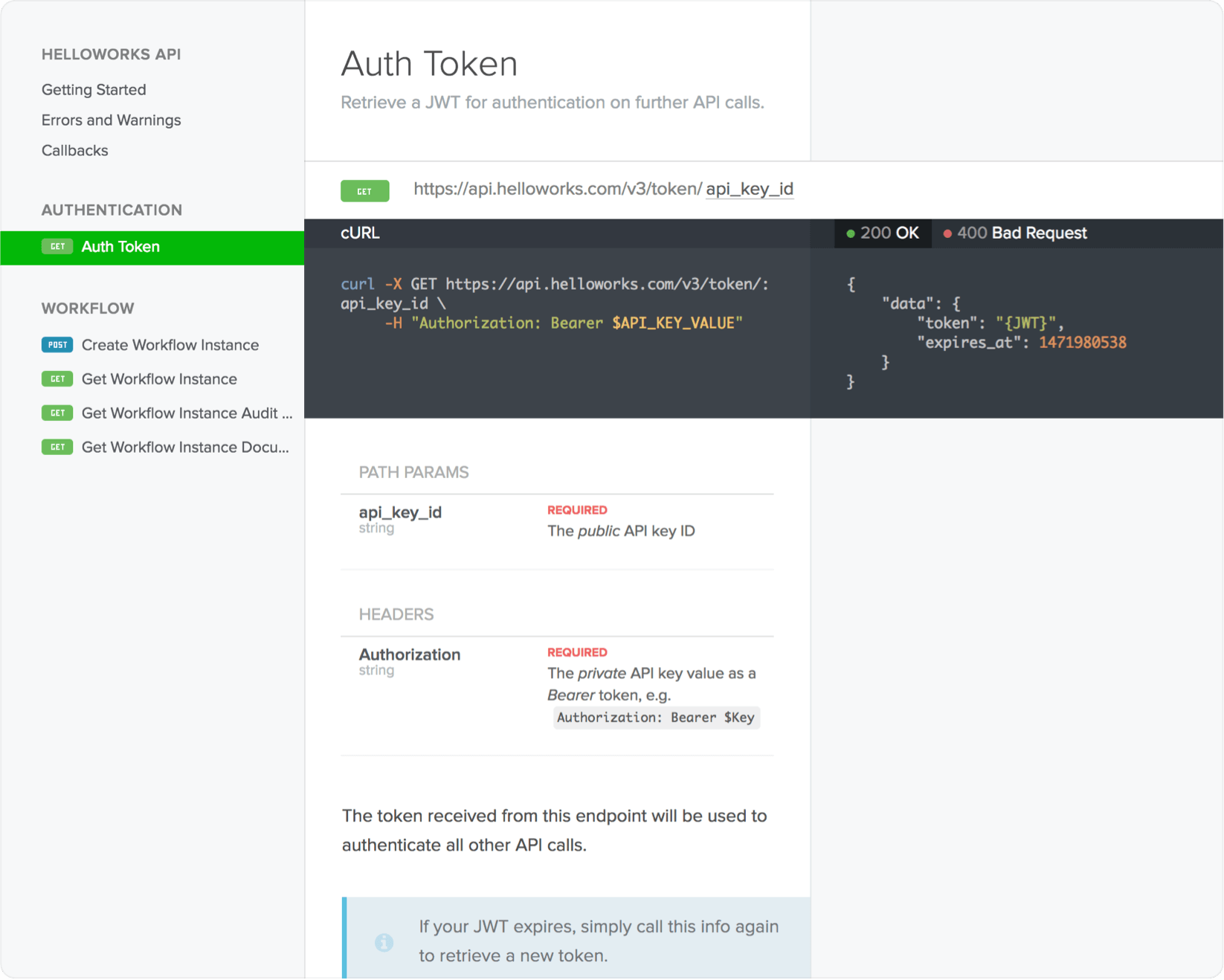 Tangkapan skrin dokumentasi HelloWorks API