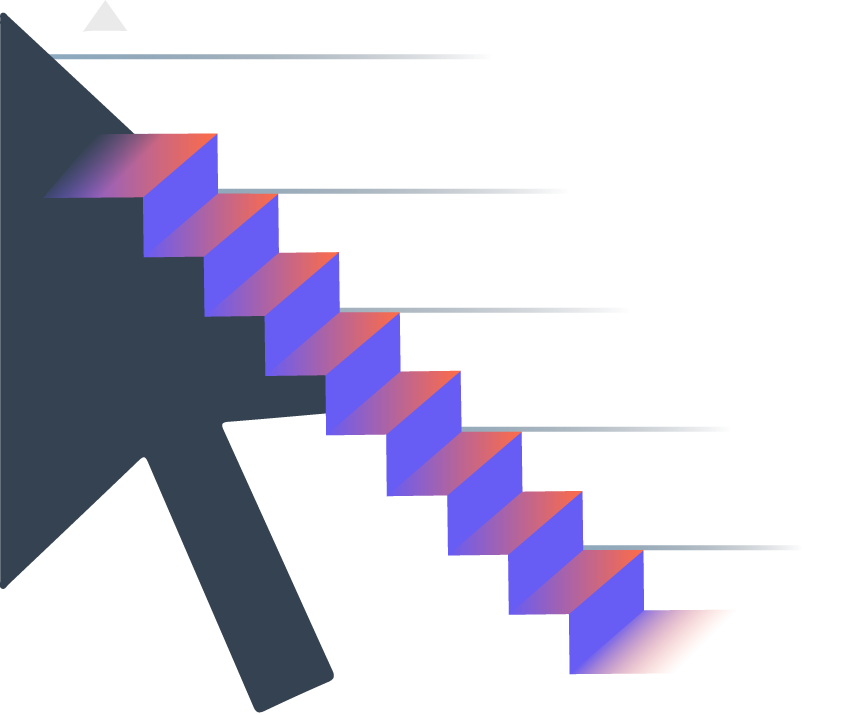 Large black arrow with red staircase on the right side
