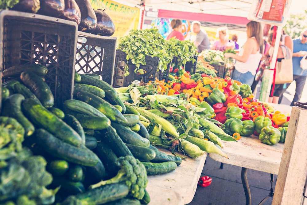 Fruits and vegetables in a market