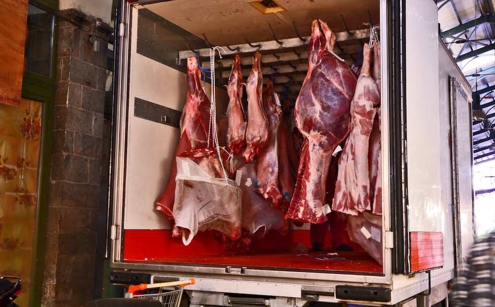 Food transport car with meat