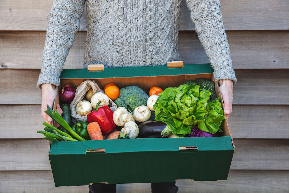 Box of fruits and vegetables