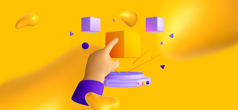 A hand placing a floating cube amongst other floating cubes. Account-based marketing is a future-proof solution.