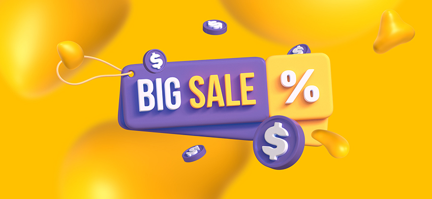 A huge floating price tag that reads "Big Sale," to highlight an ecommerce promotion.