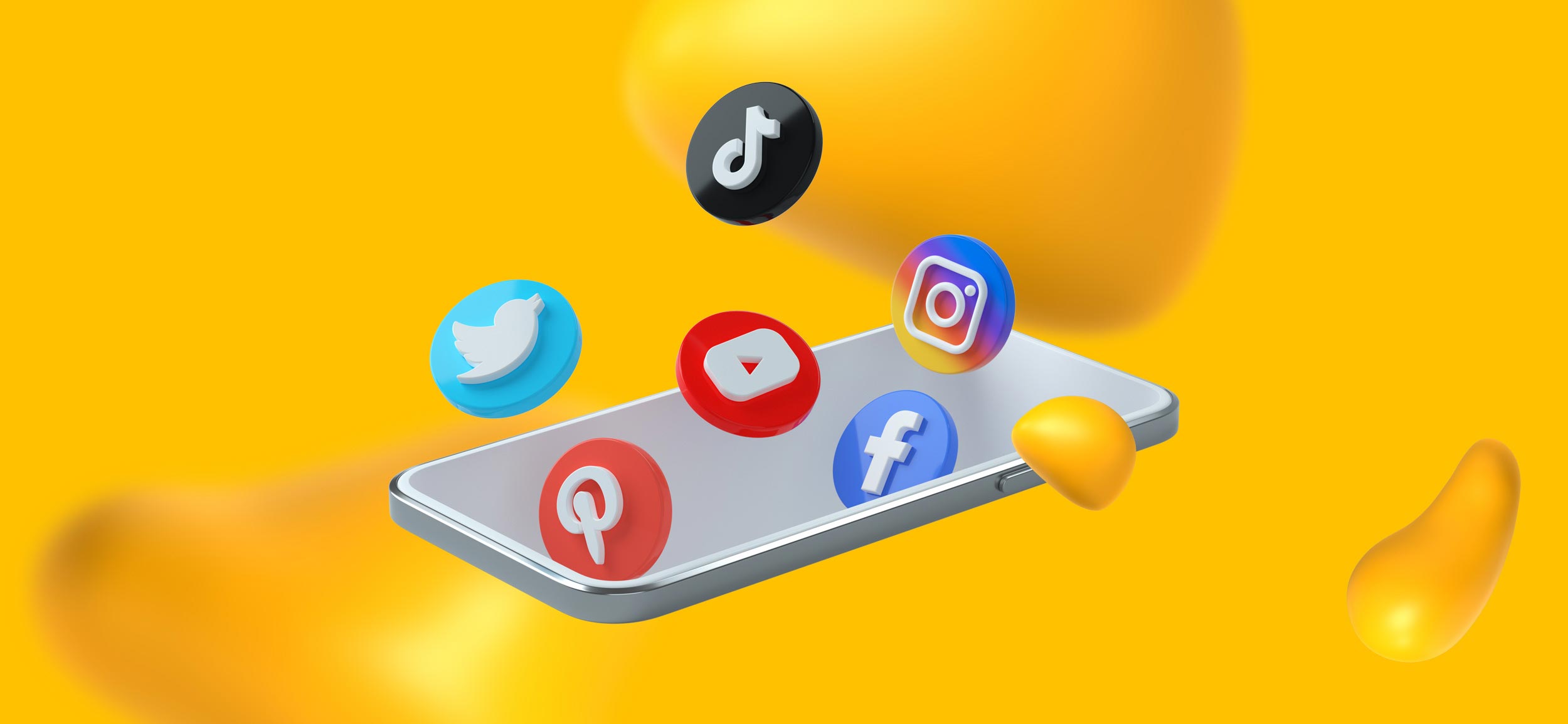 A mobile device surrounded by social media icons.