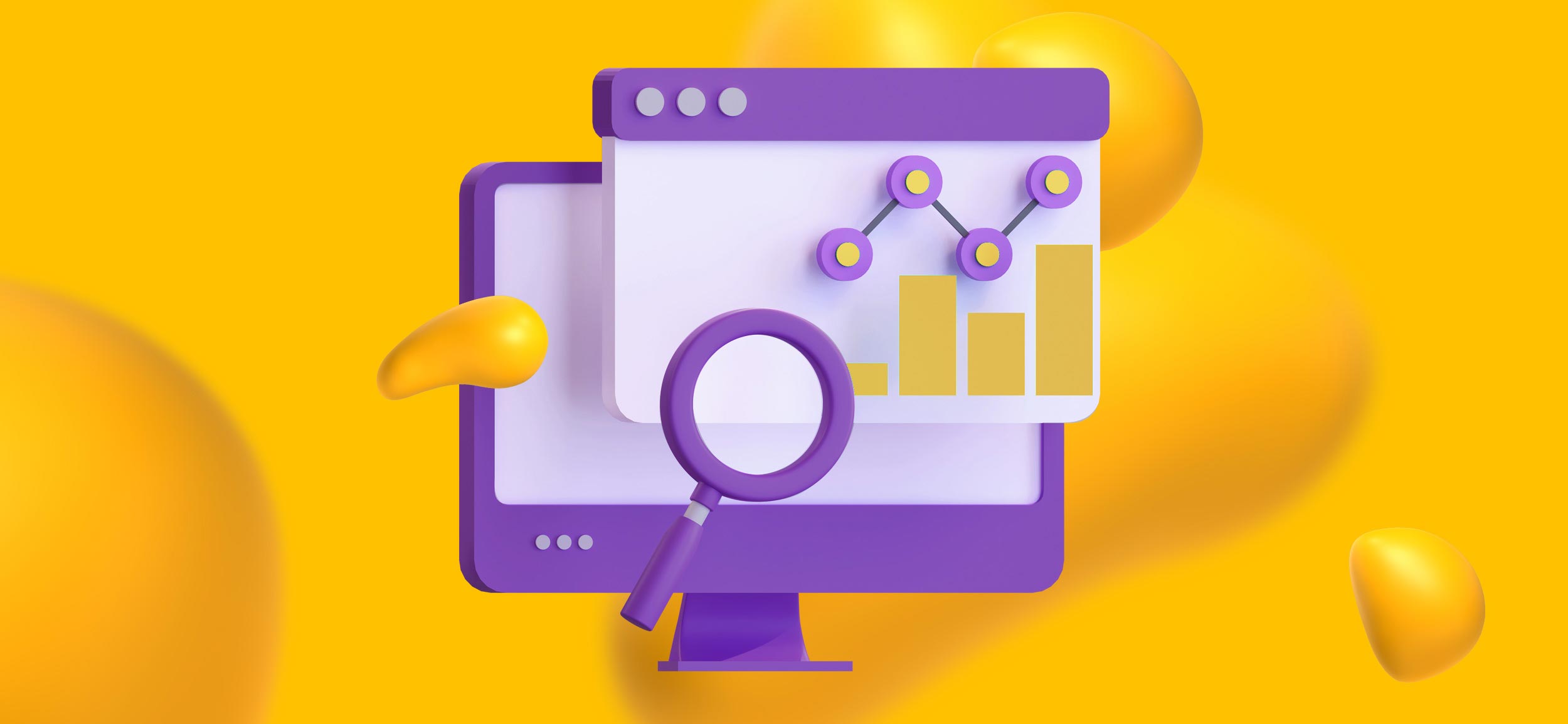 A magnifying glass inspecting a metric analysis tool's screen, monitoring for content marketing success.