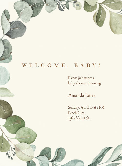 Watercolor Eucalyptus Baby Shower Evite