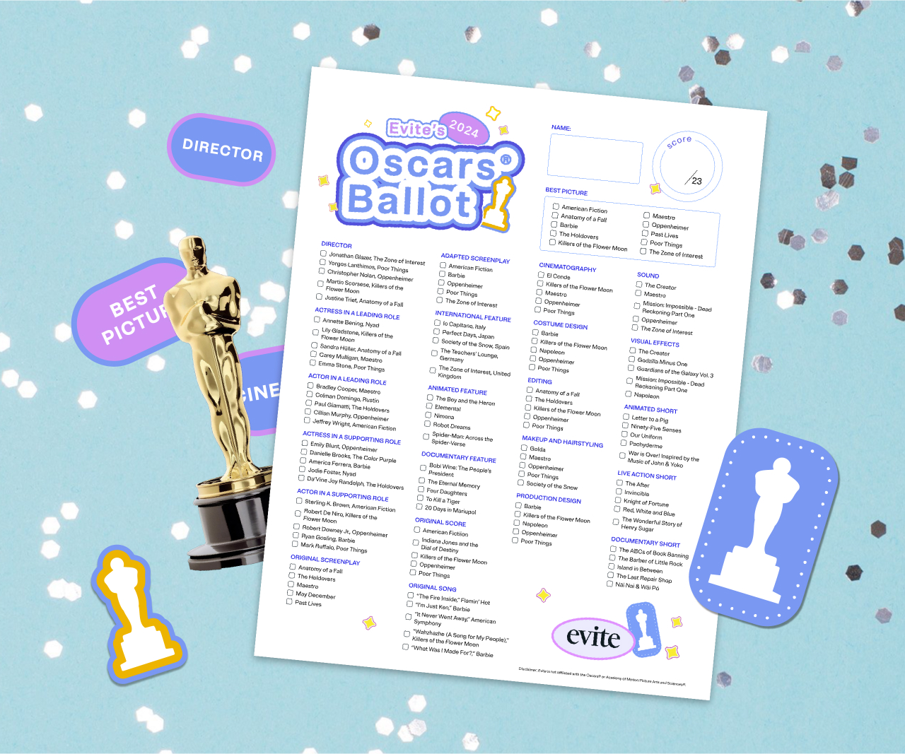 2024 Oscars: Printable Oscars® Ballot 2024 Oscars: Printable Oscars® Ballot