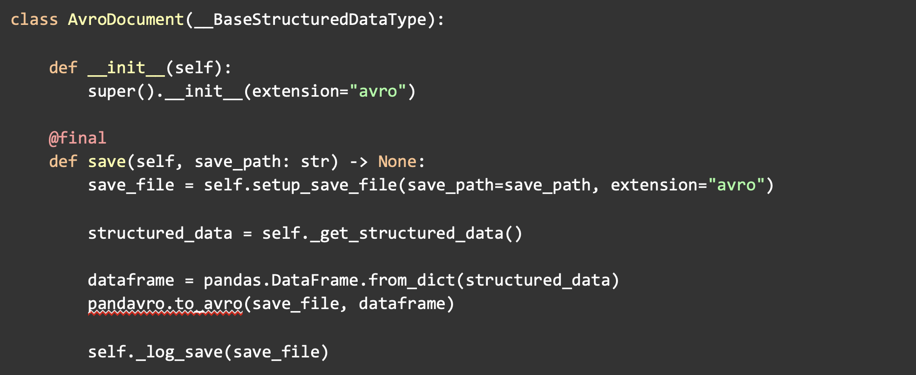 Code: The “avro” module for Mockingbird, which allows Mockingbird to generate Avro files in less than 10 lines of code. Each time this is run, a new and unique avro file, with different headers and columns, will be created each time.