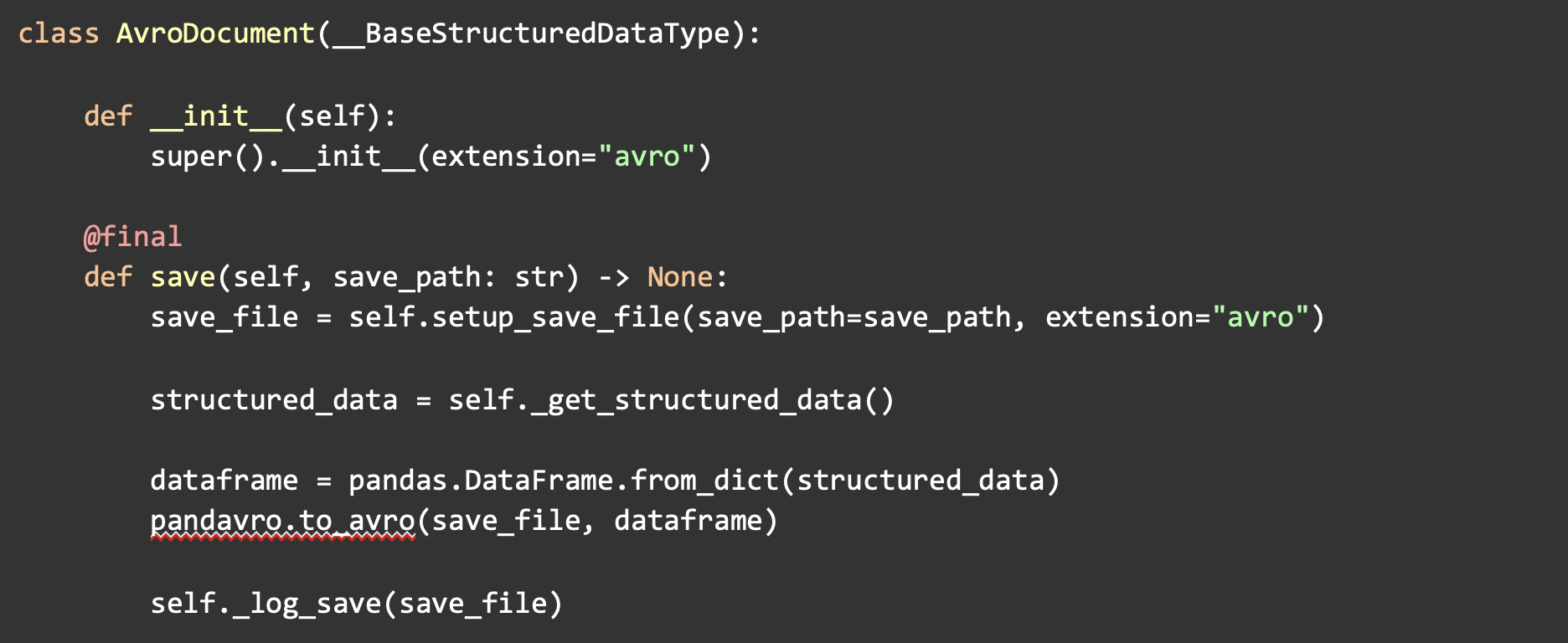 Code: The “avro” module for Mockingbird, which allows Mockingbird to generate Avro files in less than 10 lines of code. Each time this is run, a new and unique avro file, with different headers and columns, will be created each time. 