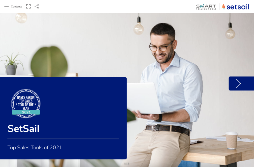 Cover page of SetSail's entry in the Top Sales Tools Guide of 2021