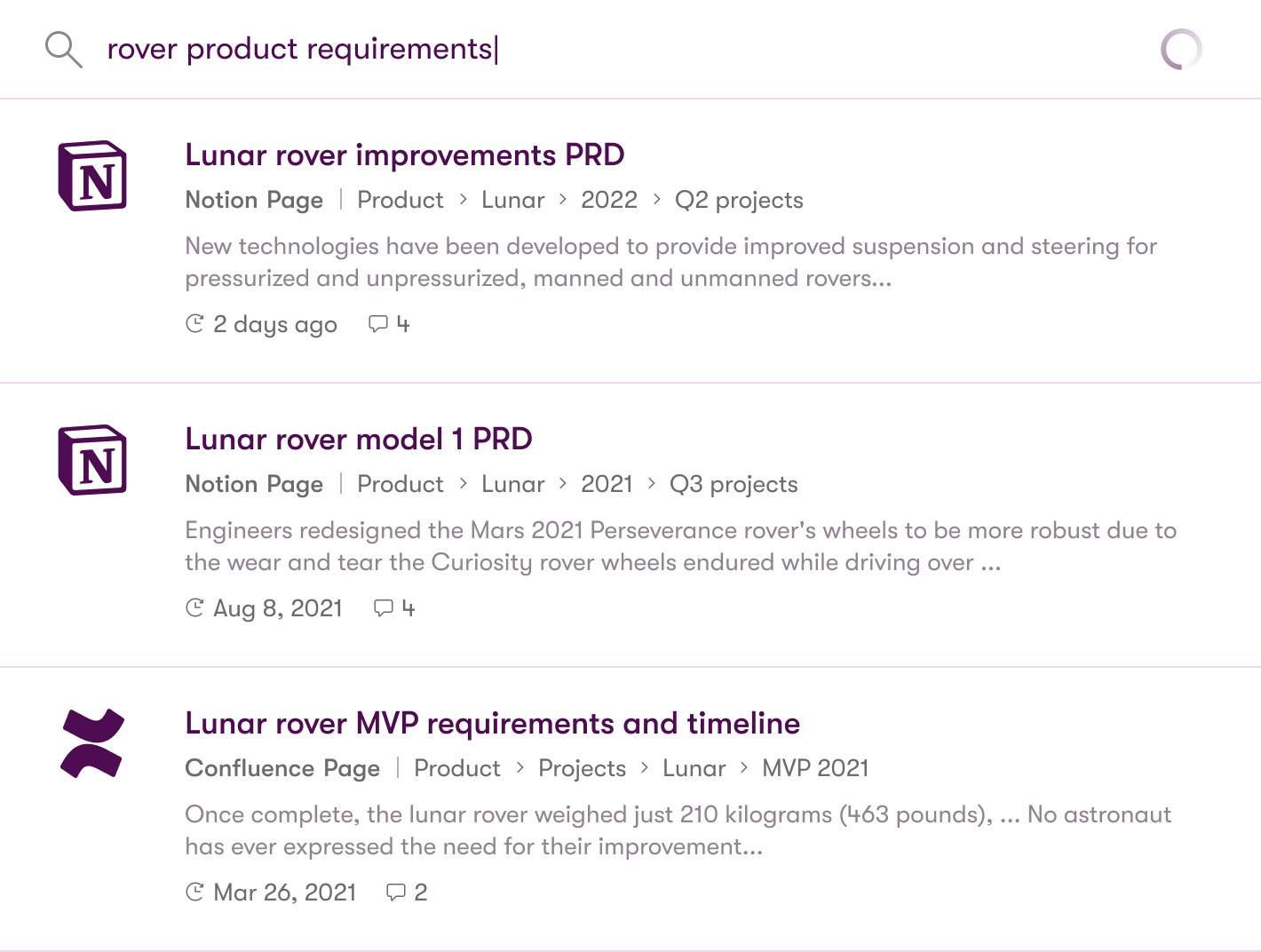 Search query results for product