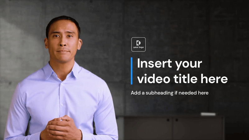 A still from a marketing video template with a male AI avatar