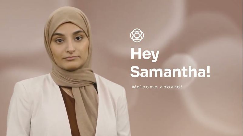 An example of a personalized video with an AI avatar and the text "Hey Samantha"