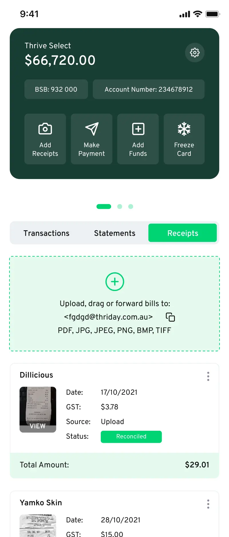 Receipt scanner and organizer for business. Save receipts from app and web