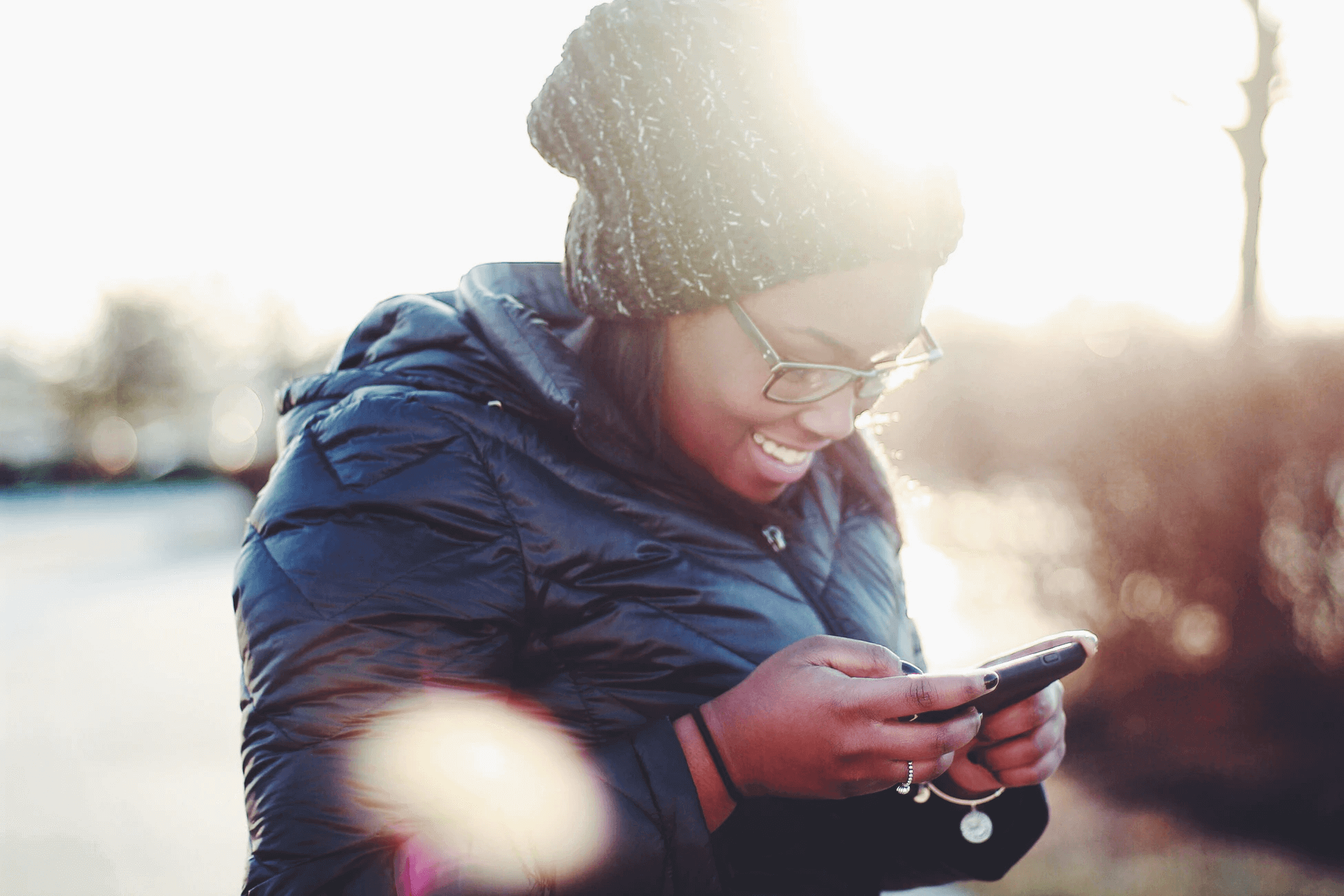 Woman looking at smartphone