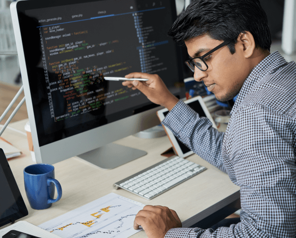 Man checking data on computer