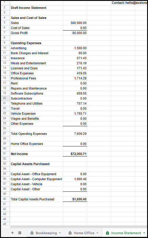 Bookkeeping Template - Income Statement