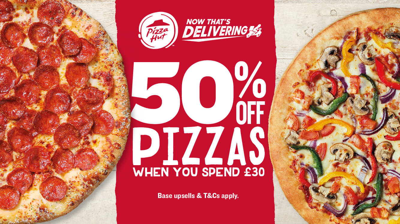Pizza Hut 50% off Pizzas promo banner