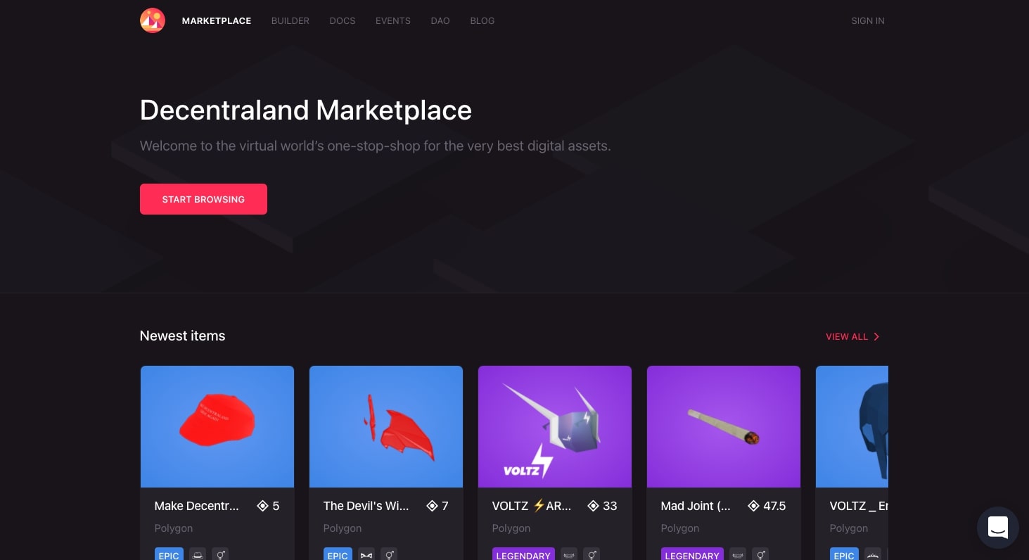 Decentraland marketplace
