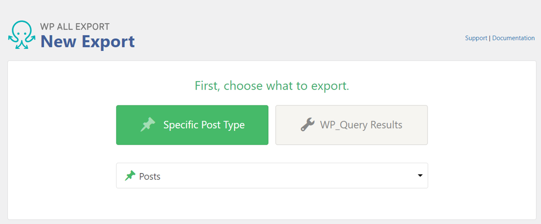A screenshot showing how to choose the post type in the export plugin for the Wordpress to Webflow data migration in PowerImporter