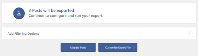 A screenshot showing how to customise the export file in the export plugin for the Wordpress to Webflow data migration in PowerImporter