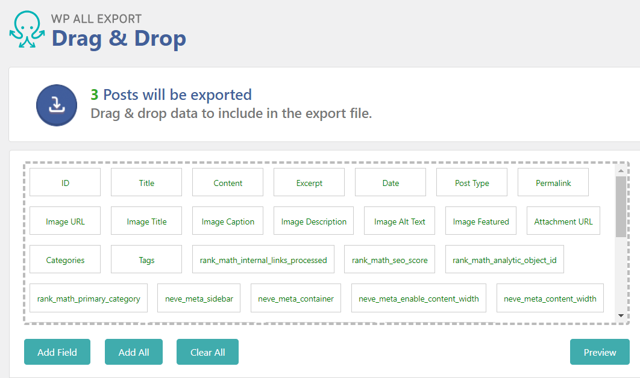 A screenshot showing how to select all files in the export plugin for the Wordpress to Webflow data migration in PowerImporter