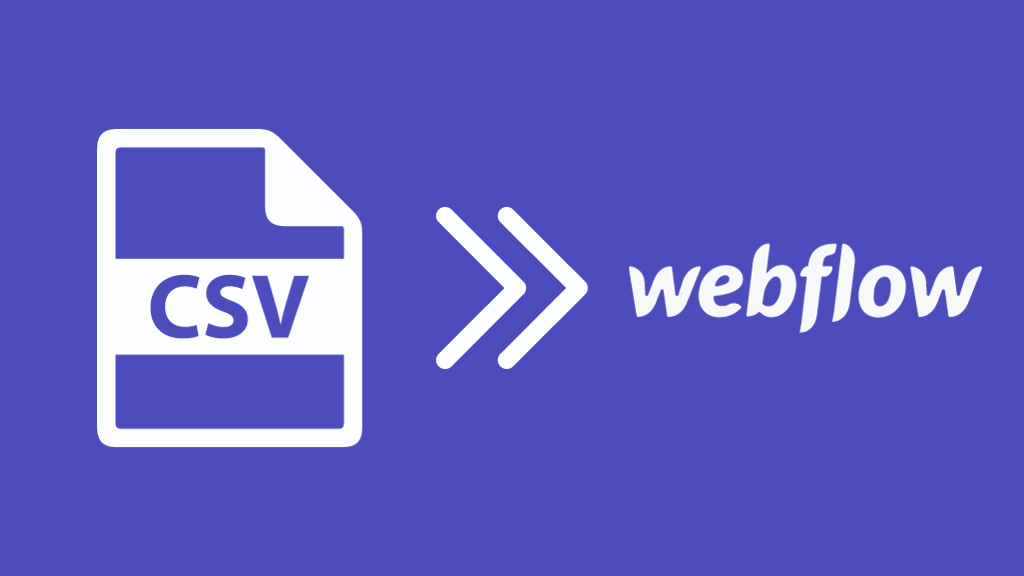 A CSV logo leading to a Webflow logo with a sync arrow