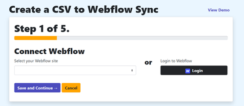 A screenshot of PowerImporter when logging into Webflow