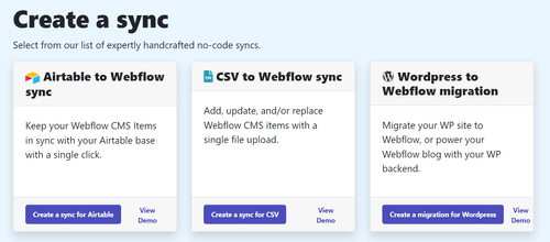 A screenshot of PowerImporter sync creation options