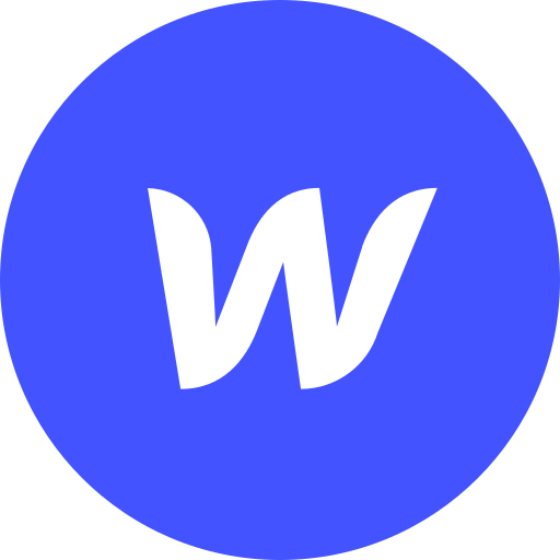 A webflow logo in a blue circle