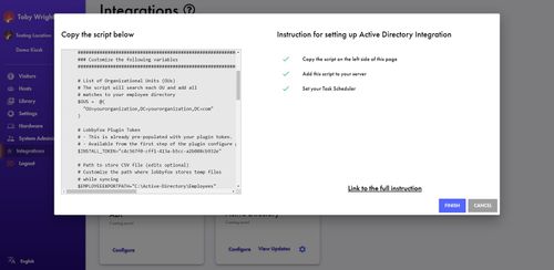 Screenshot showing where you can find the script to sync Active Directory with LobbyFox.