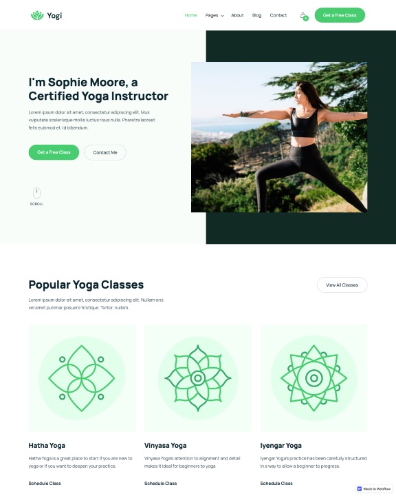 Yoga Instructor Webflow Template Yogi Flowradar