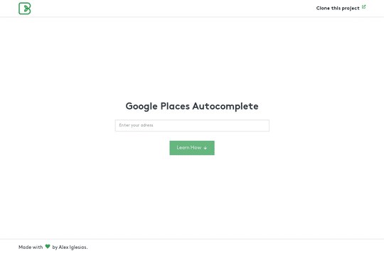 Google Places Autocomplete via API