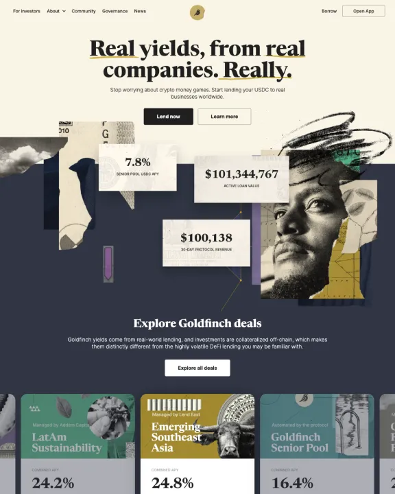 Crypto Lending Webflow Site Inspiration - Goldfinch.finance